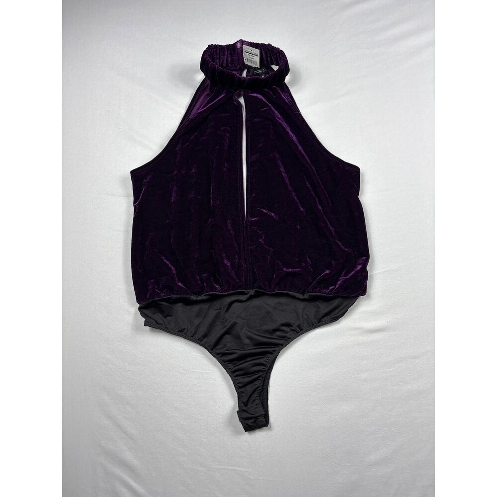 NWT Bloomingdales CQ by CQ Purple Velvet Bodysuit Sz M Low Cut Glam Halter Top